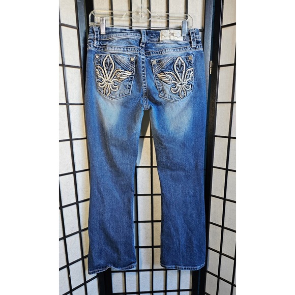 MISS ME Mid-Rise Easy Boot Jeans Size 28 Embellished Fleur De Lis Stretch Denim - Picture 7 of 8